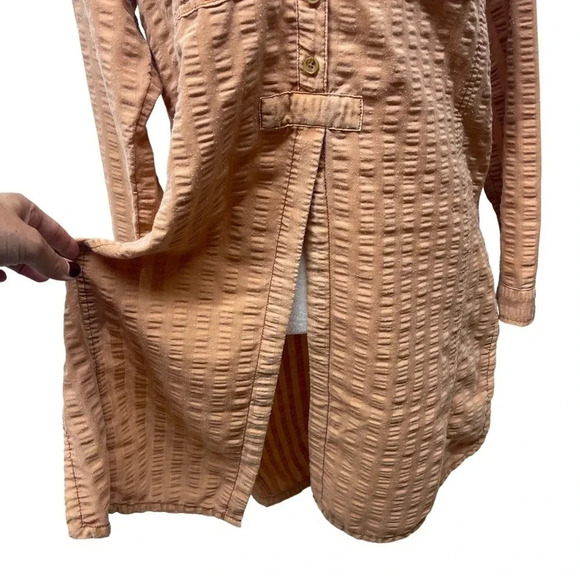 Anthropologie Pilcro tunic coverup. Orange/beige seersucker. Split hem. Sz XS. - Picture 3 of 6